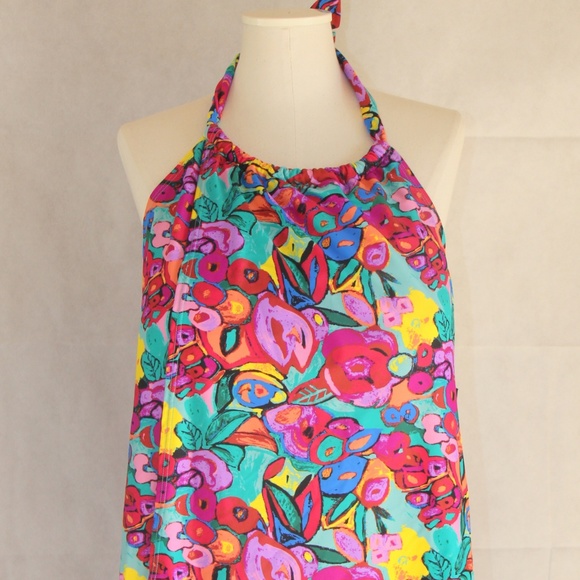 Plus 2X Tankini Floral RedBlue Overlay Swim Top - Picture 2 of 4